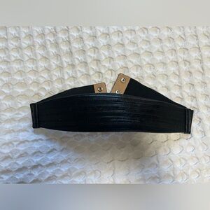 Black Wide Faux Leather Belt w/ Stretchy Elastic